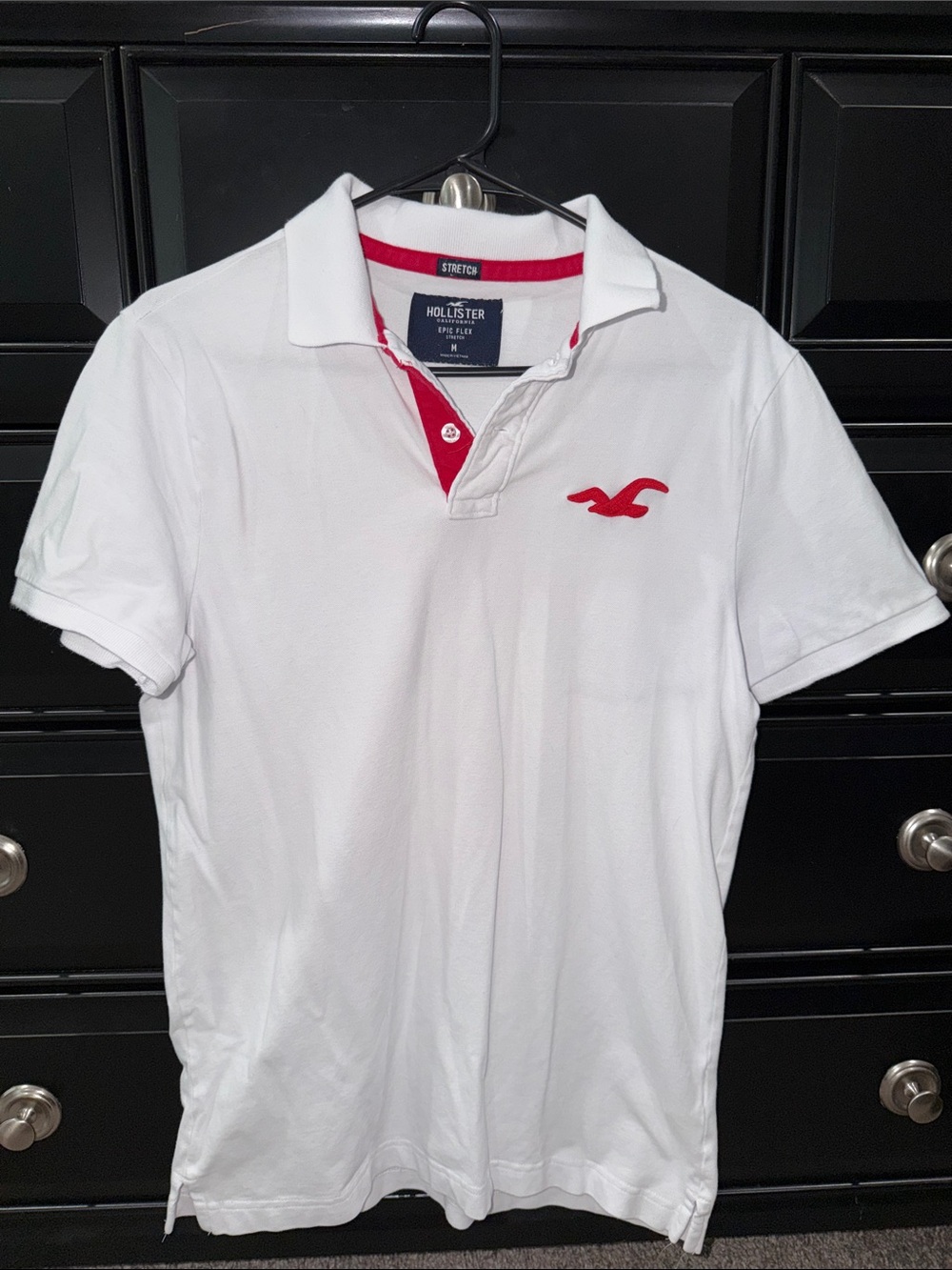 Hollister Men’s White Polo with Red Logo and Trim